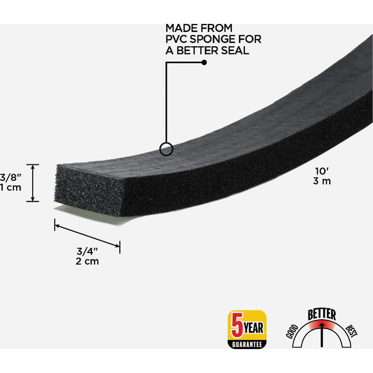 M-D Building Products 3/8 In. x 3/4 In. x 10 Ft. Black Sponge Window Seal for Large-Wide Gaps Image 2