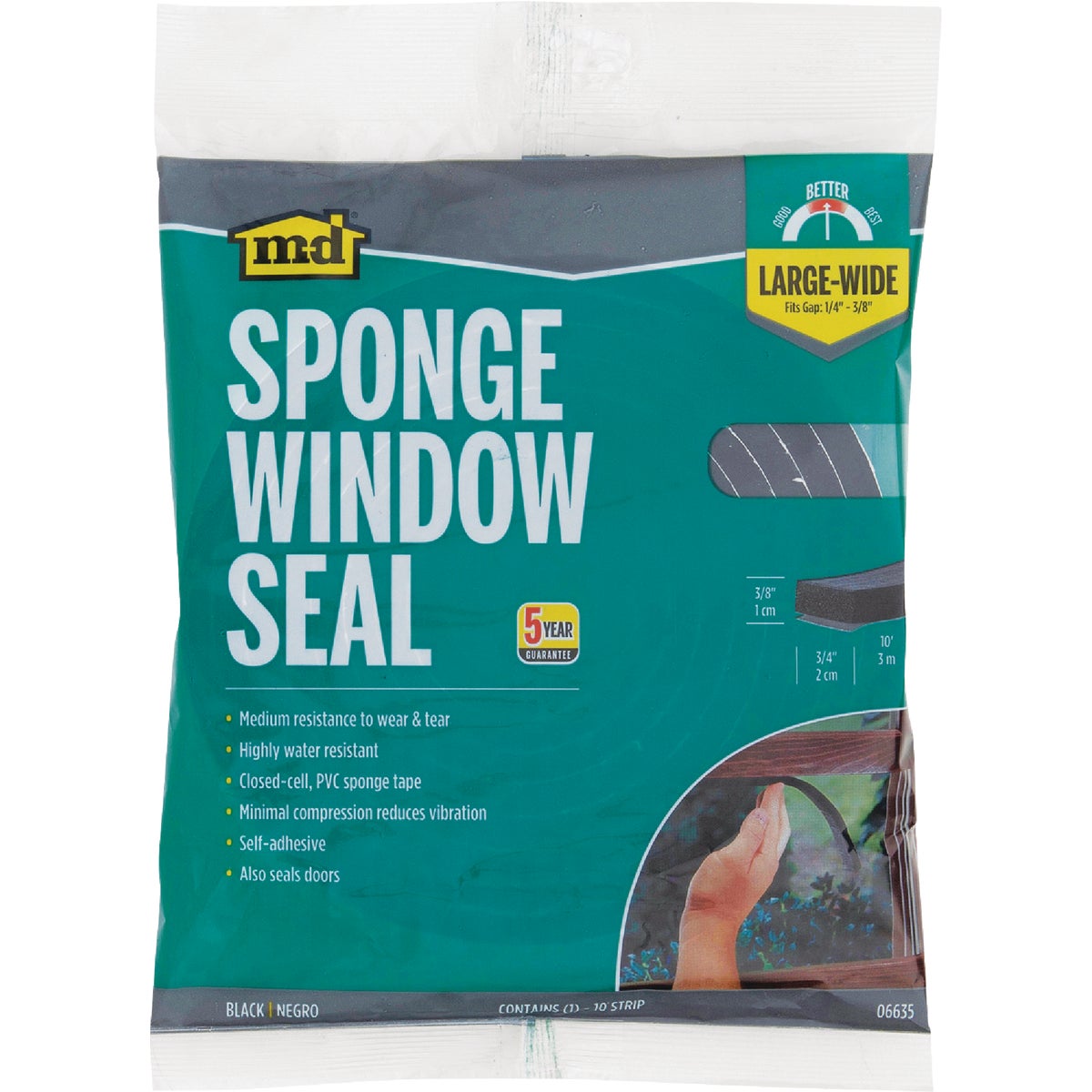 M-D Building Products 3/8 In. x 3/4 In. x 10 Ft. Black Sponge Window Seal for Large-Wide Gaps Image 4