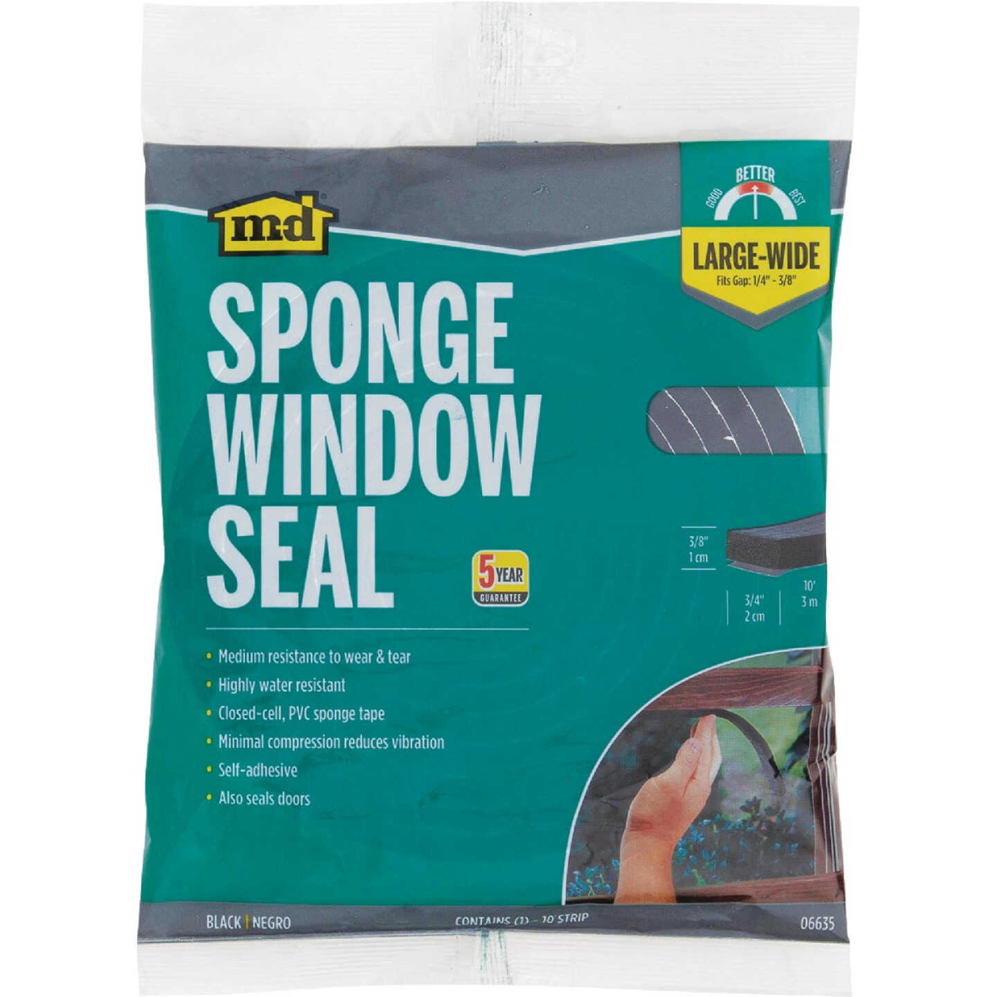 M-D Building Products 3/8 In. x 3/4 In. x 10 Ft. Black Sponge Window Seal for Large-Wide Gaps Image 4