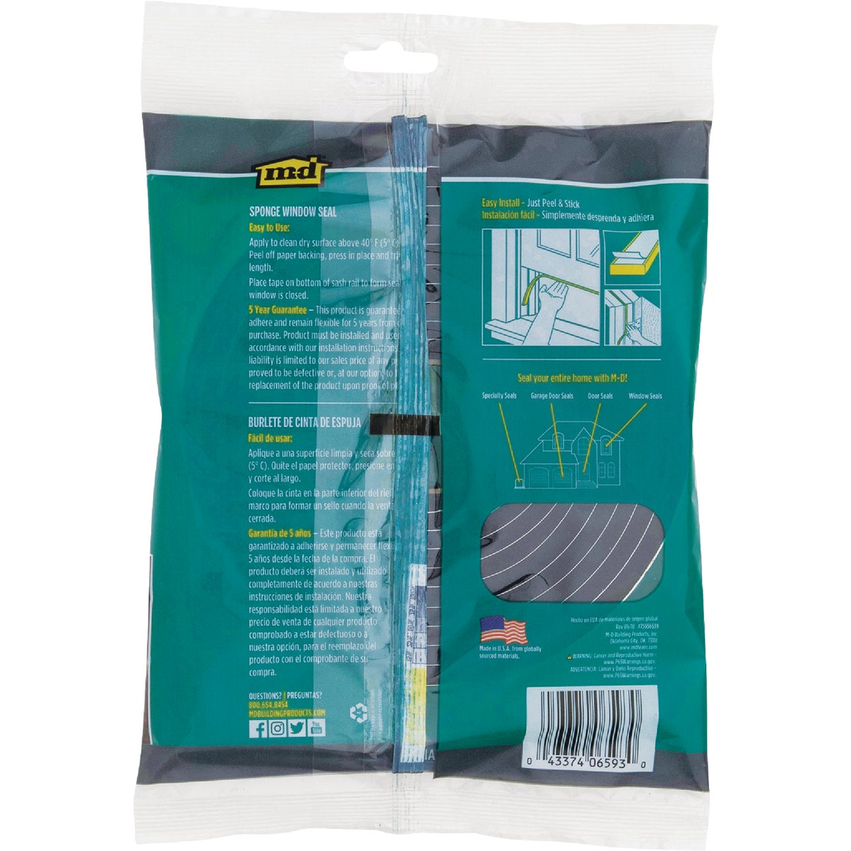 M-D Building Products 1/4 In. x 3/4 In. x 10 Ft. Black Sponge Window Seal for Small Gaps Image 4