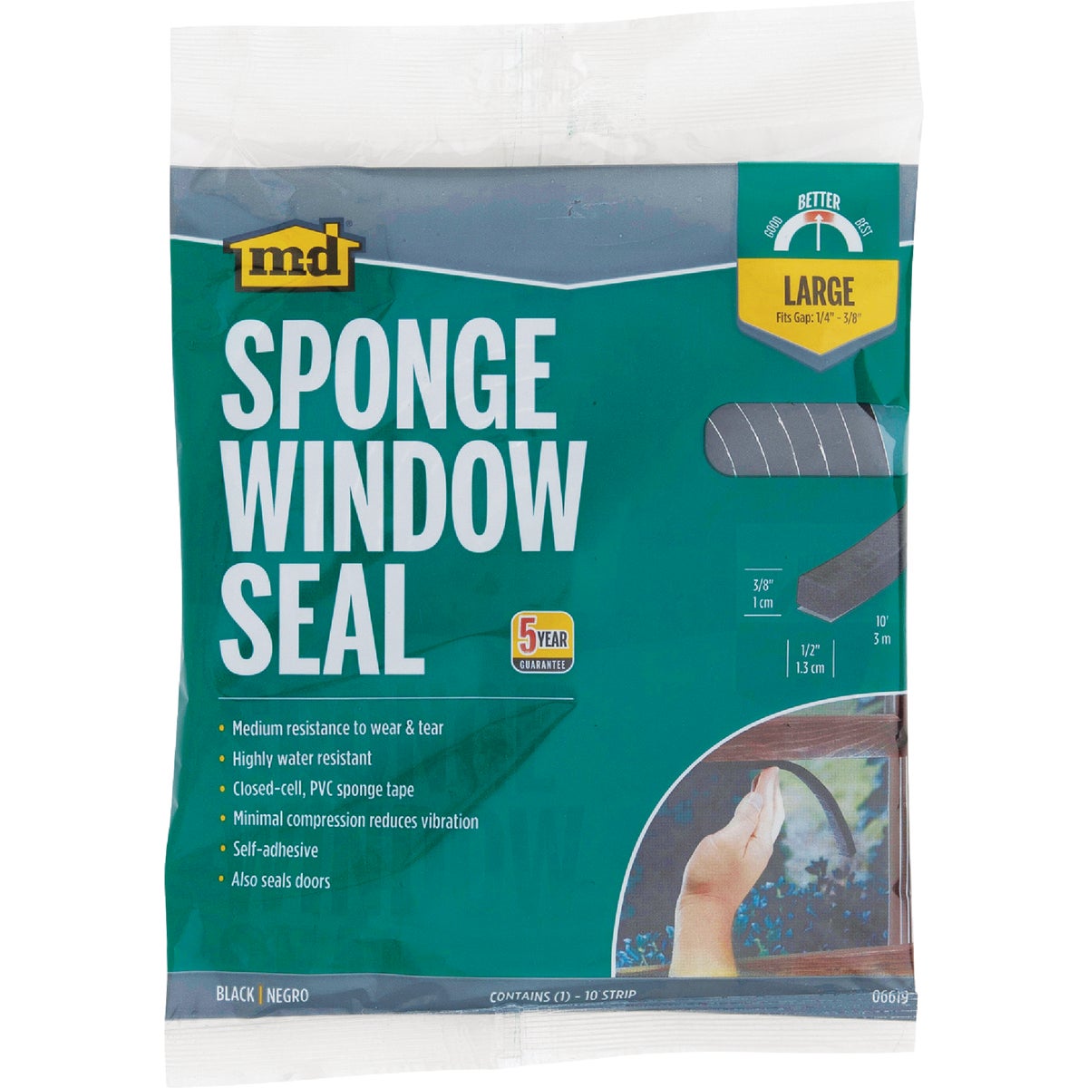 M-D Building Products 3/8 In. x 1/2 In. x 10 Ft. Black Sponge Window Seal for Large Gaps Image 4