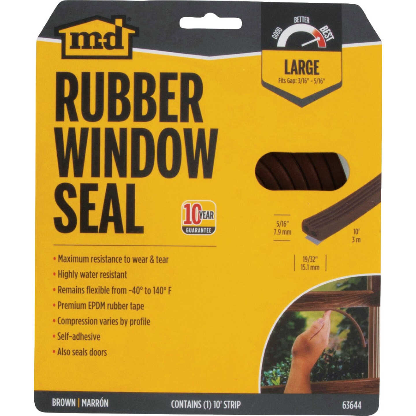 M-D Building Products 5/16 In. x 19/32 In. x 10 Ft. Brown Premium Rubber Window Seal for Large Gaps Image 4