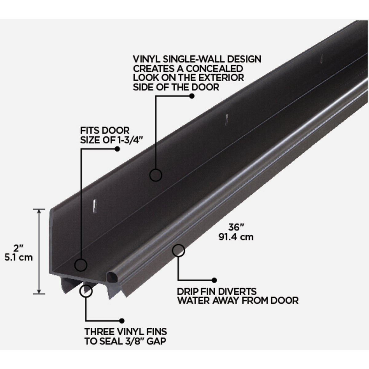 M-D Building Products 2 In. W. x 2 In. H. x 36 In. L. Vinyl Brown Door Bottom Image 2