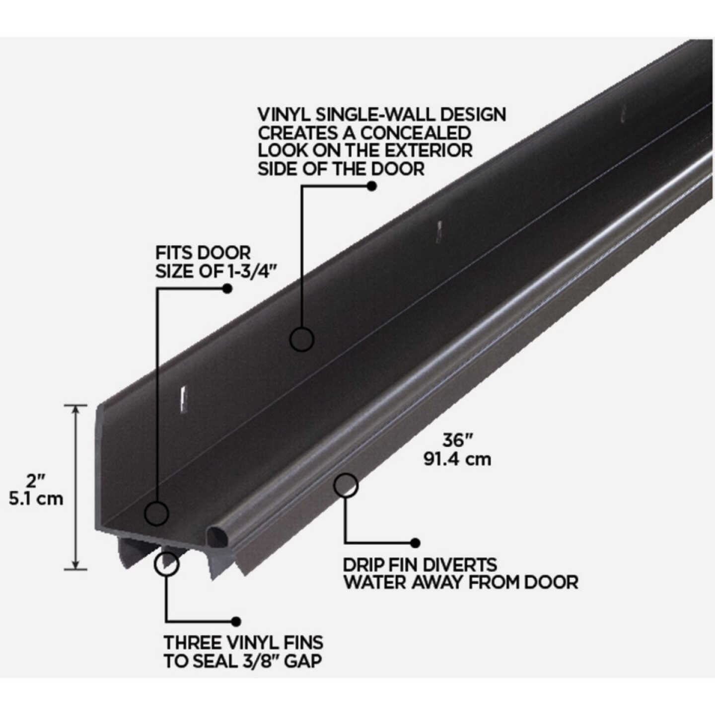M-D Building Products 2 In. W. x 2 In. H. x 36 In. L. Vinyl Brown Door Bottom Image 2