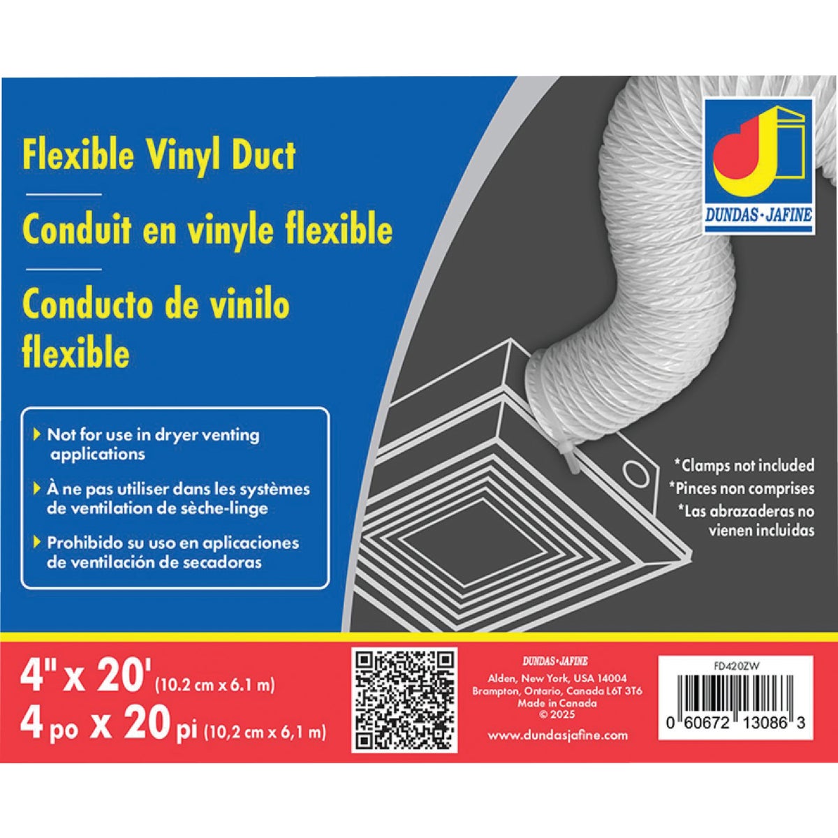 Dundas Jafine 4 In. Dia x 20 Ft. L White Vinyl Flexible Ducting