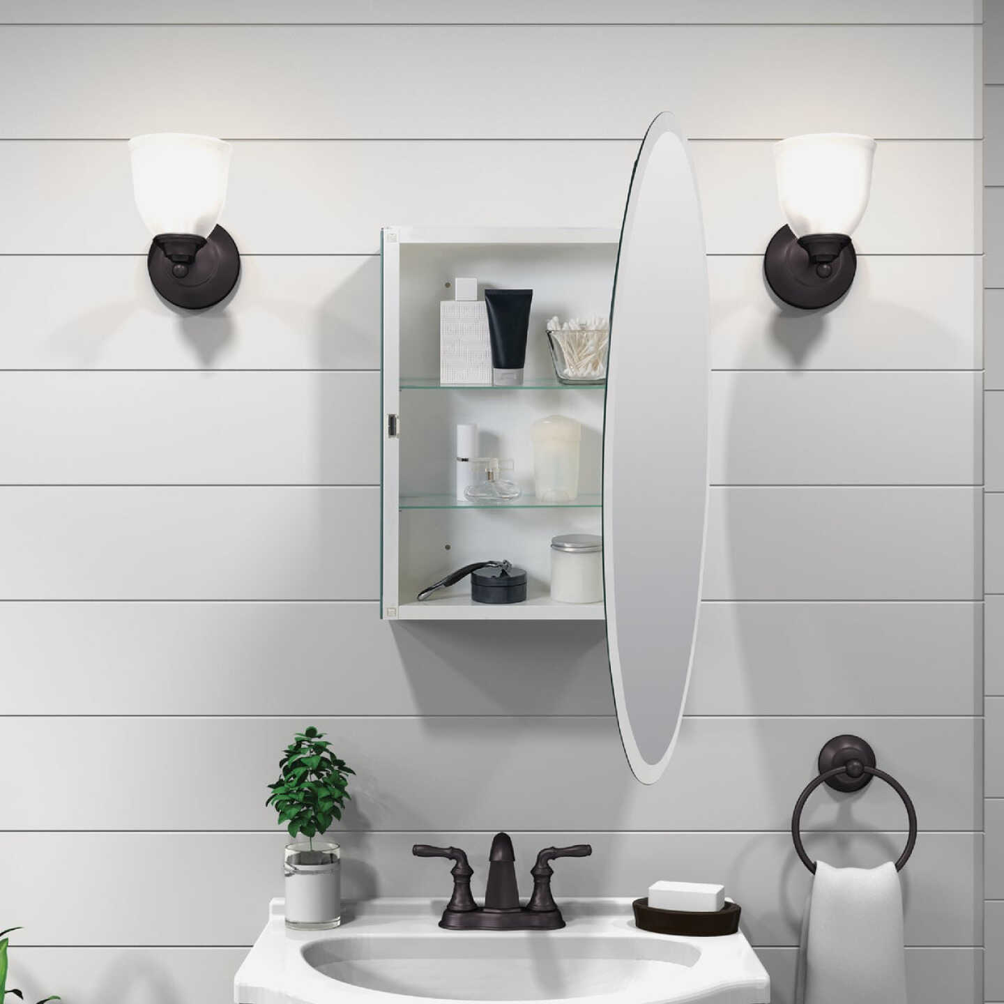 Zenith Frameless Beveled 21 In. W x 31 In. H x 4 In. D Single Mirror Surface Mount Oval Medicine Cabinet Image 2