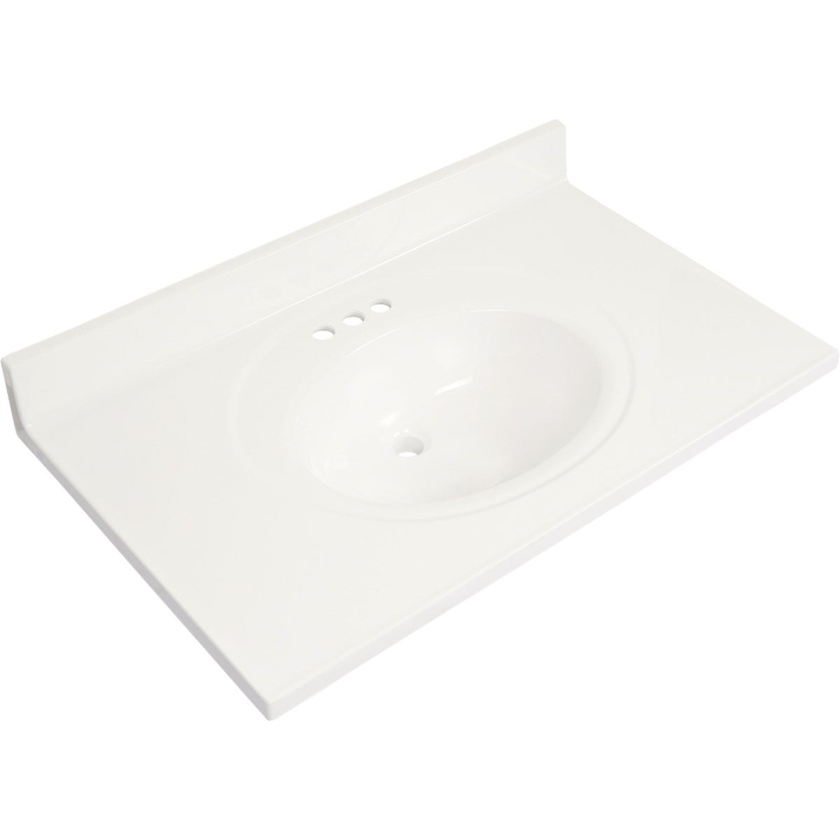 Modular Vanity Tops 37 In. W x 22 In. D Solid White Cultured Marble Flat Edge Single Sink Vanity Top with Oval Bowl