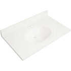 Modular Vanity Tops 37 In. W x 22 In. D Solid White Cultured Marble Flat Edge Single Sink Vanity Top with Oval Bowl Image 1