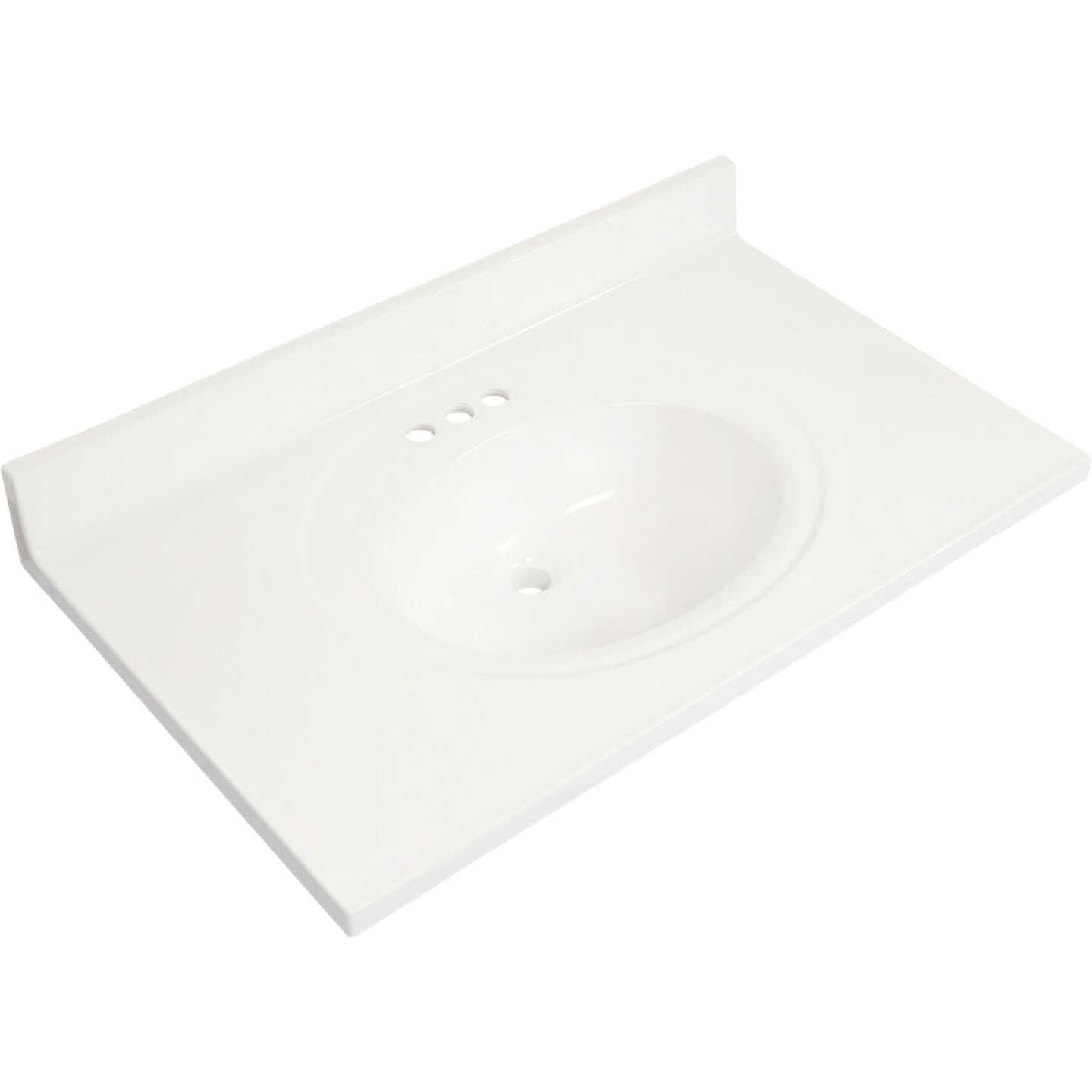 Modular Vanity Tops 37 In. W x 22 In. D Solid White Cultured Marble Flat Edge Single Sink Vanity Top with Oval Bowl Image 1