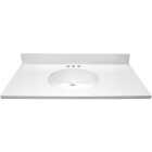 Modular Vanity Tops 37 In. W x 22 In. D Solid White Cultured Marble Flat Edge Single Sink Vanity Top with Oval Bowl Image 2