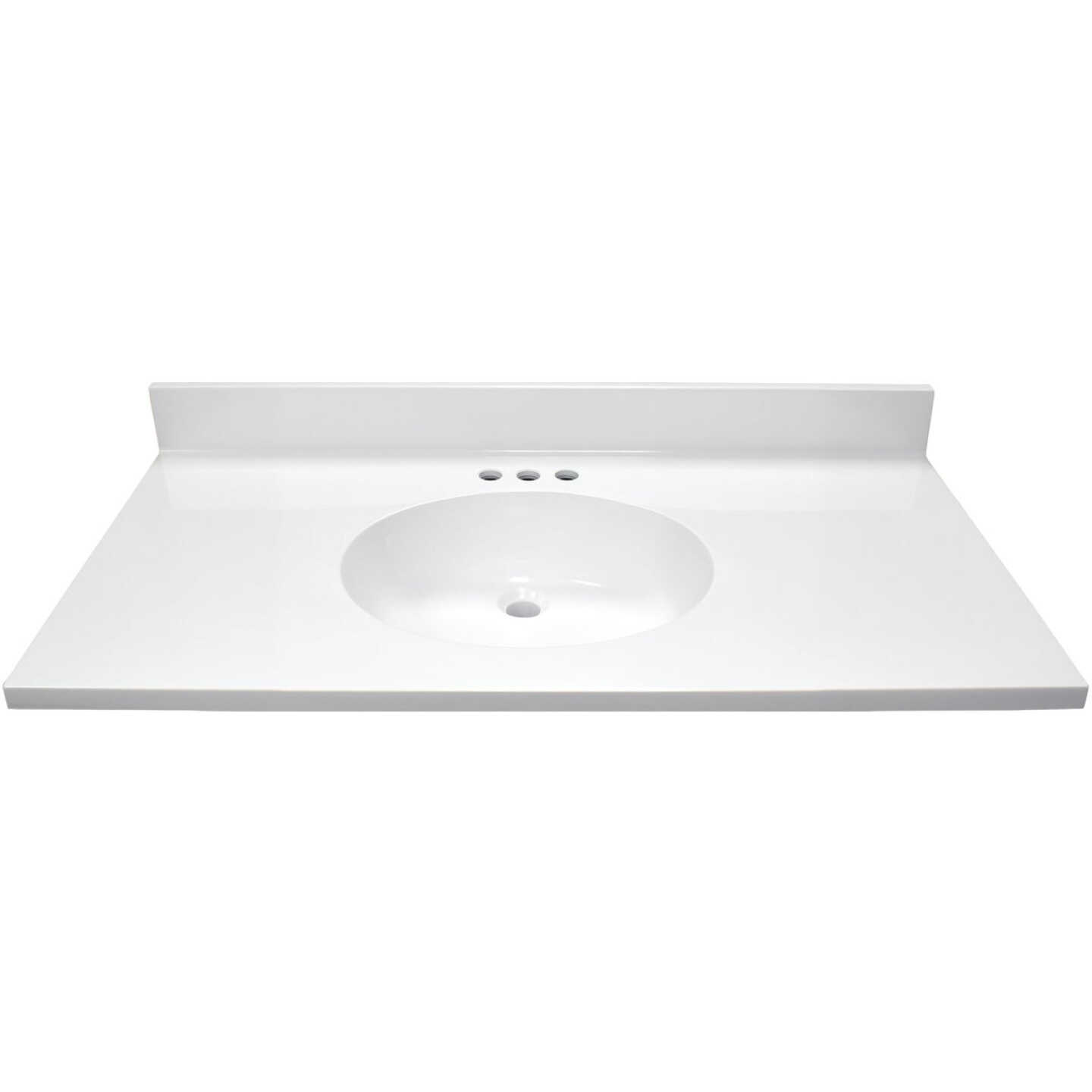 Modular Vanity Tops 37 In. W x 22 In. D Solid White Cultured Marble Flat Edge Single Sink Vanity Top with Oval Bowl Image 2