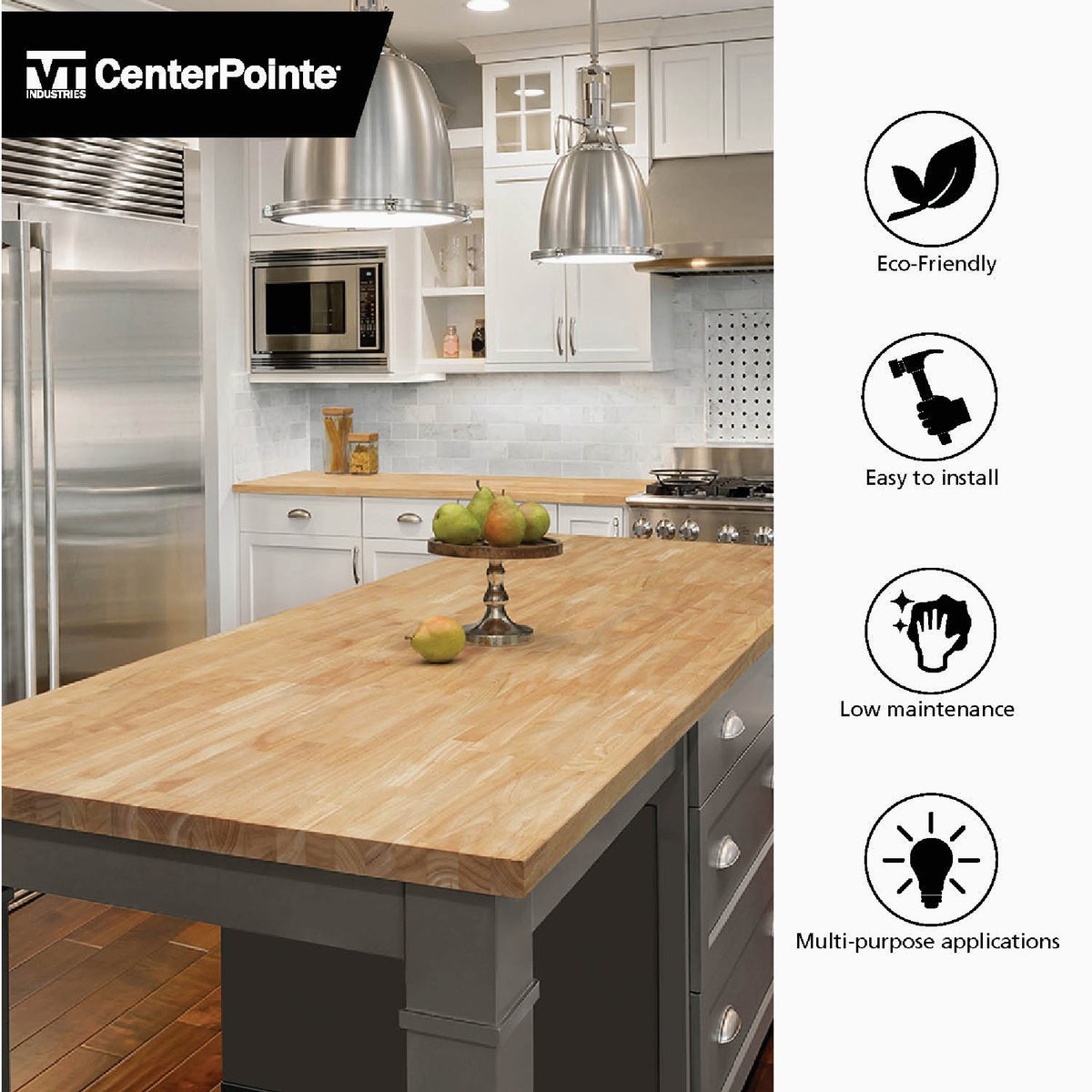 VT Industries CenterPointe 98 In. L x 25 In. D x 1.5 In. T Unfinished Hevea Wood Butcher Block Countertop with Square Edge Image 4