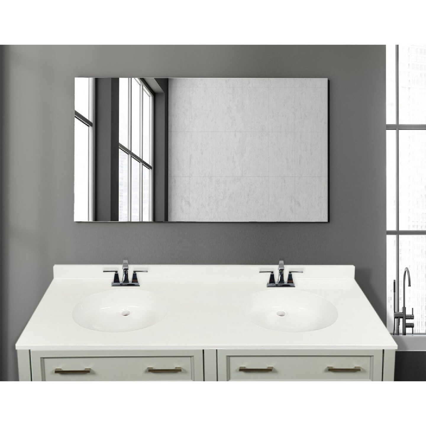 Modular Vanity Tops 61 In. W x 22 In. D Solid White Cultured Marble Flat Edge Double Sink Vanity Top with Oval Bowl Image 2