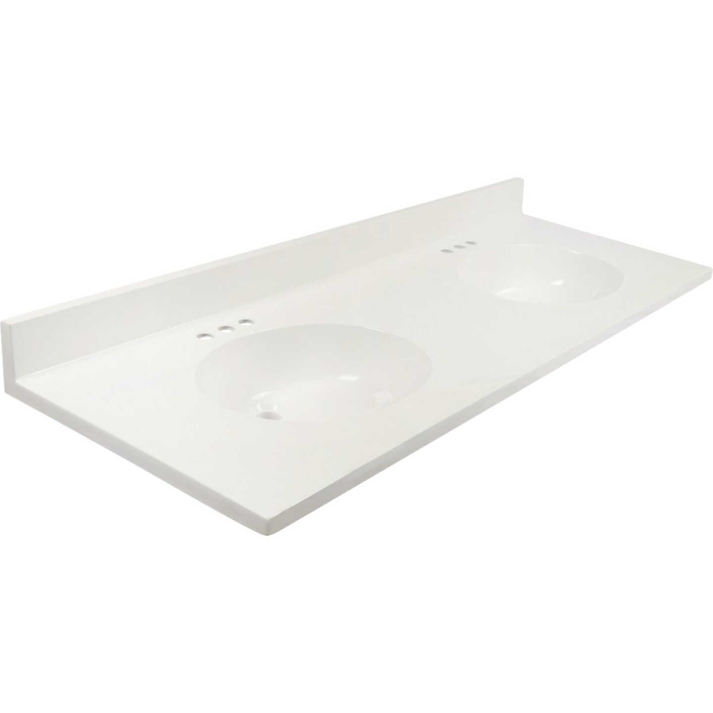 Modular Vanity Tops 61 In. W x 22 In. D Solid White Cultured Marble Flat Edge Double Sink Vanity Top with Oval Bowl Image 1