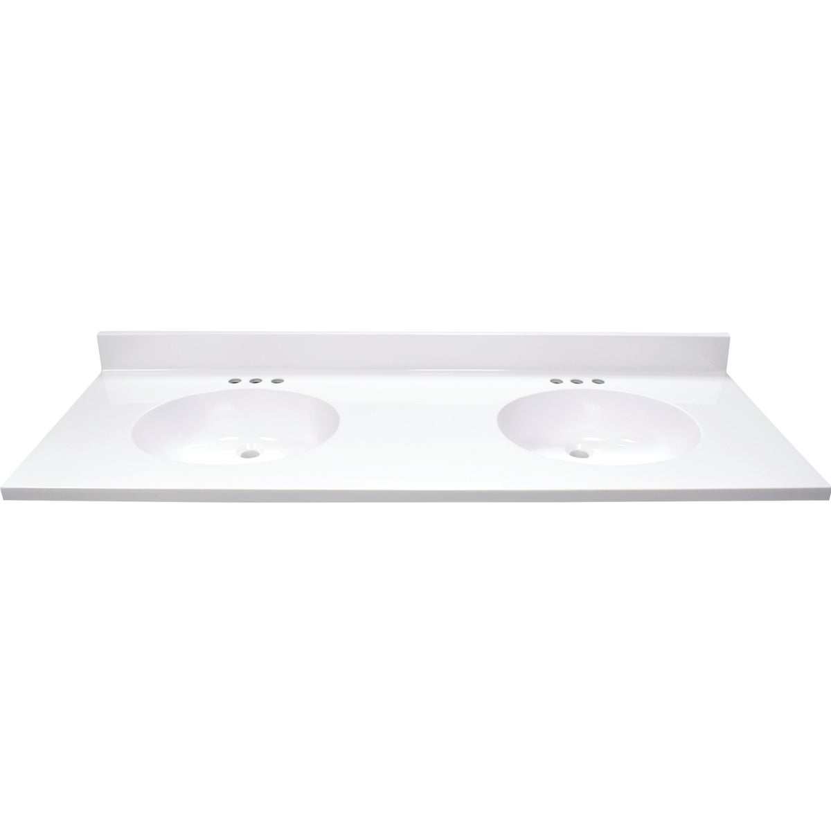 Modular Vanity Tops 61 In. W x 22 In. D Solid White Cultured Marble Flat Edge Double Sink Vanity Top with Oval Bowl Image 3