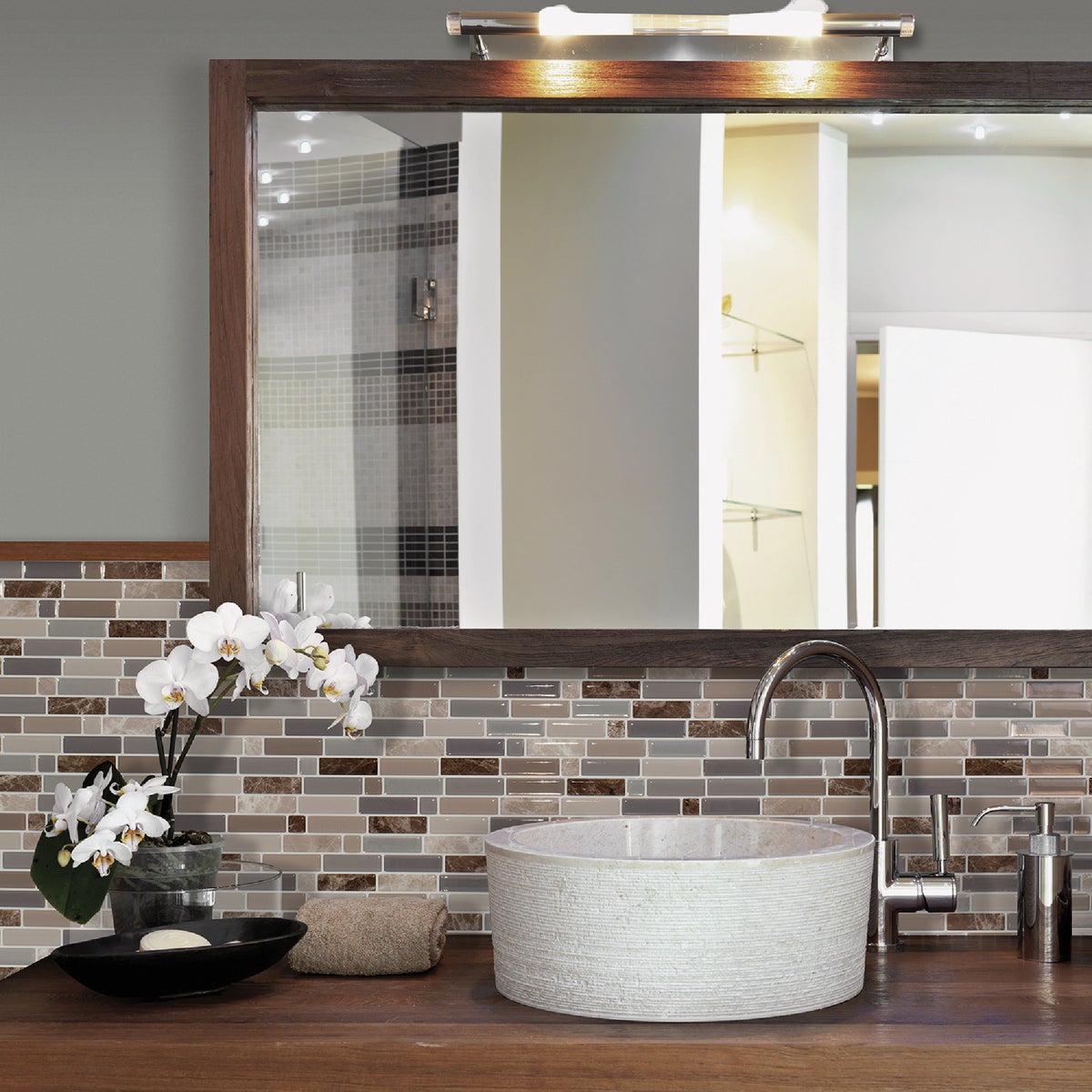 Smart Tiles Approx. 10 In. x 10 In. Glass-Like Vinyl Backsplash Peel & Stick, Crescendo Terra Mosaic (4-Pack) Image 2