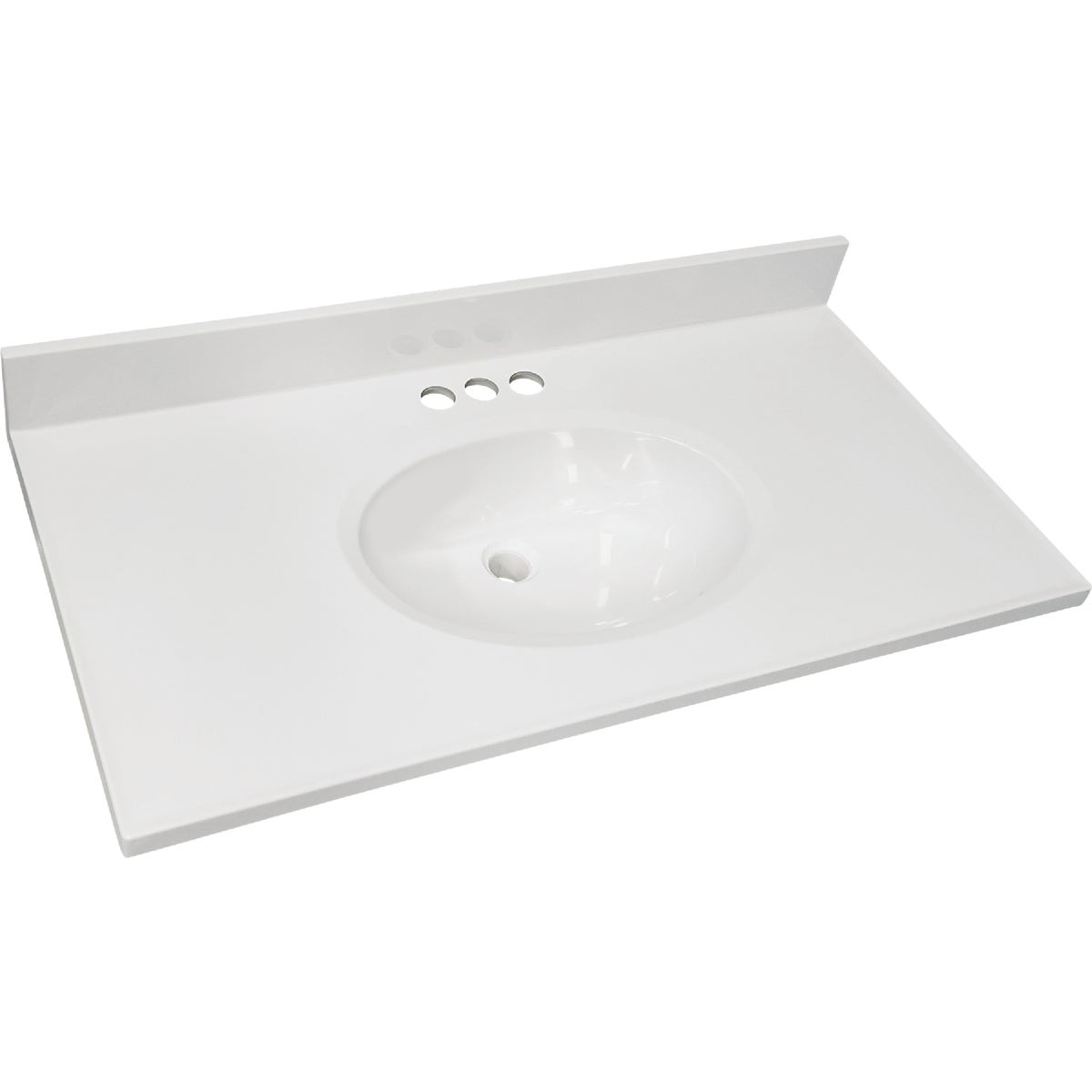 CraftMark 37 In. x 19 In. Cultured Marble Solid High Gloss White Vanity Top with Round Bowl