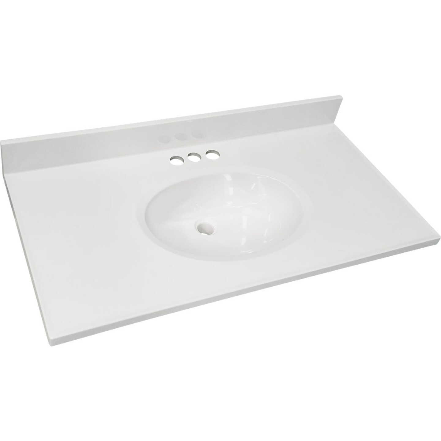 CraftMark 37 In. x 19 In. Cultured Marble Solid High Gloss White Vanity Top with Round Bowl Image 1
