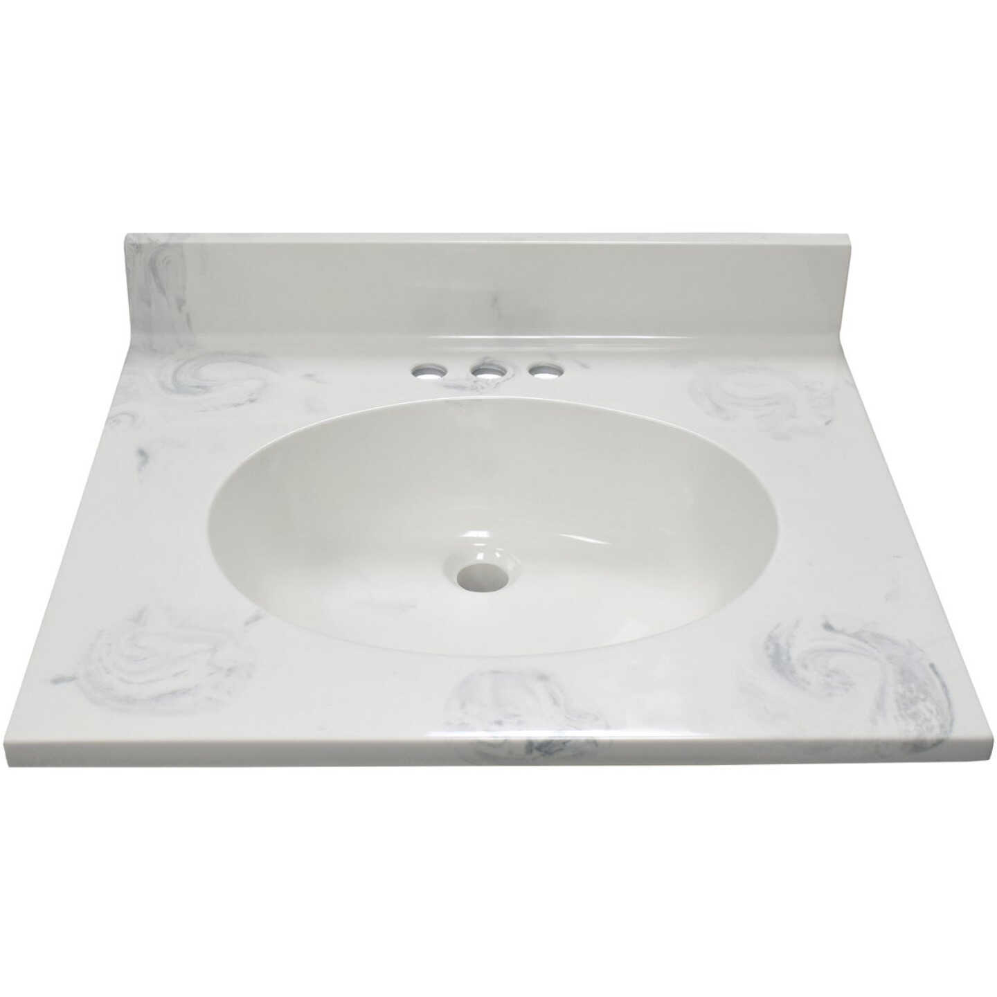 Modular Vanity Tops 25 In. W x 22 In. D Marbled Dove Gray Cultured Marble Flat Edge Single Sink Vanity Top with Oval Bowl Image 1