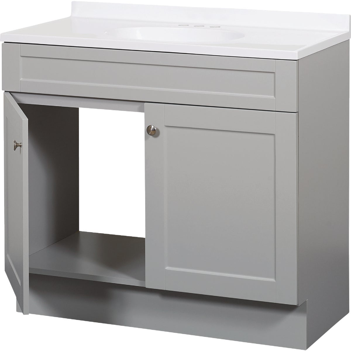 Zenith Zenna Home Cool Gray 36 In. W x 35 In. H x 18 In. D Shaker Vanity with White Cultured Marble Top Image 2