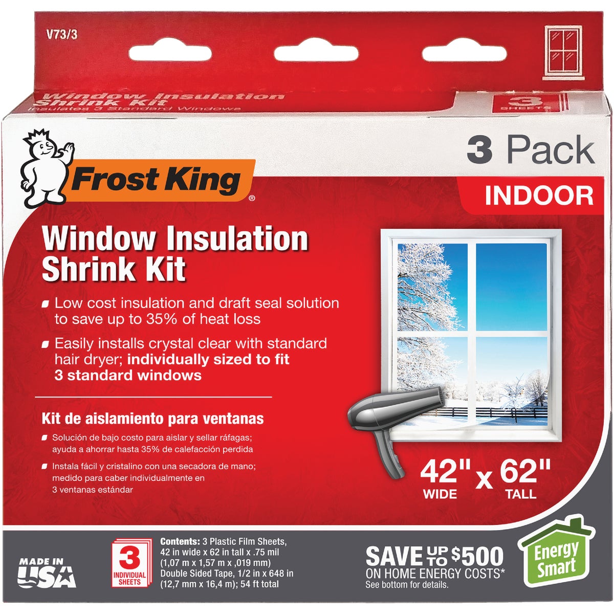 Frost King 42 In. x 62 In. Indoor Shrink Film Window Kit (3-Pack)