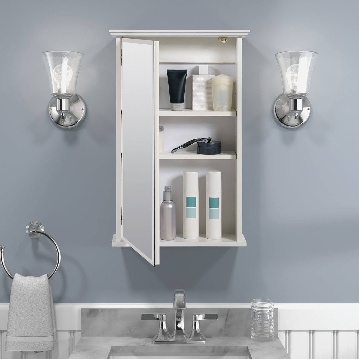 Zenith Zenna Home White 16 In. W. x 25 In. H. x 4.63 In. D. Single Mirror Surface Mount Crown Pediment Medicine Cabinet Image 3
