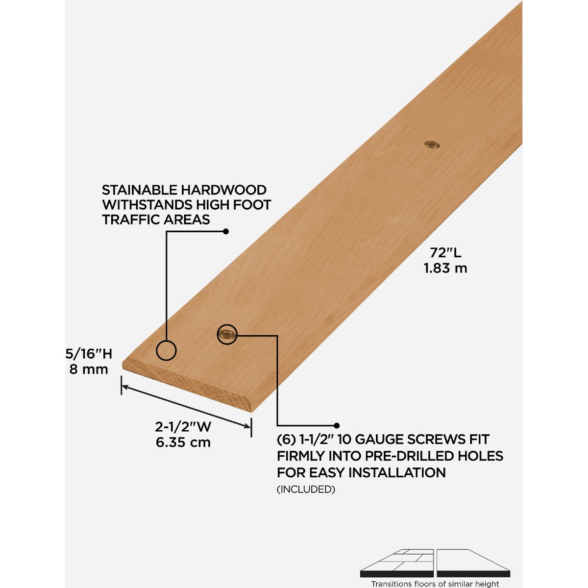 M-D Building Products 2-1/2 In. x 72 In. Unfinished Hardwood Seam Binder with Screws Image 2