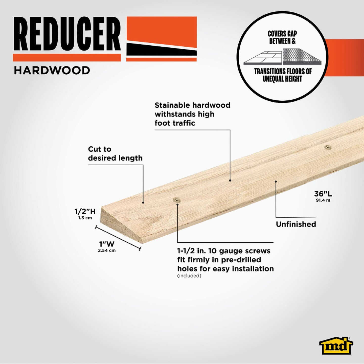 M-D Building Products 1 In. x 36 In. Unfinished Hardwood Reducer with Screws Image 2