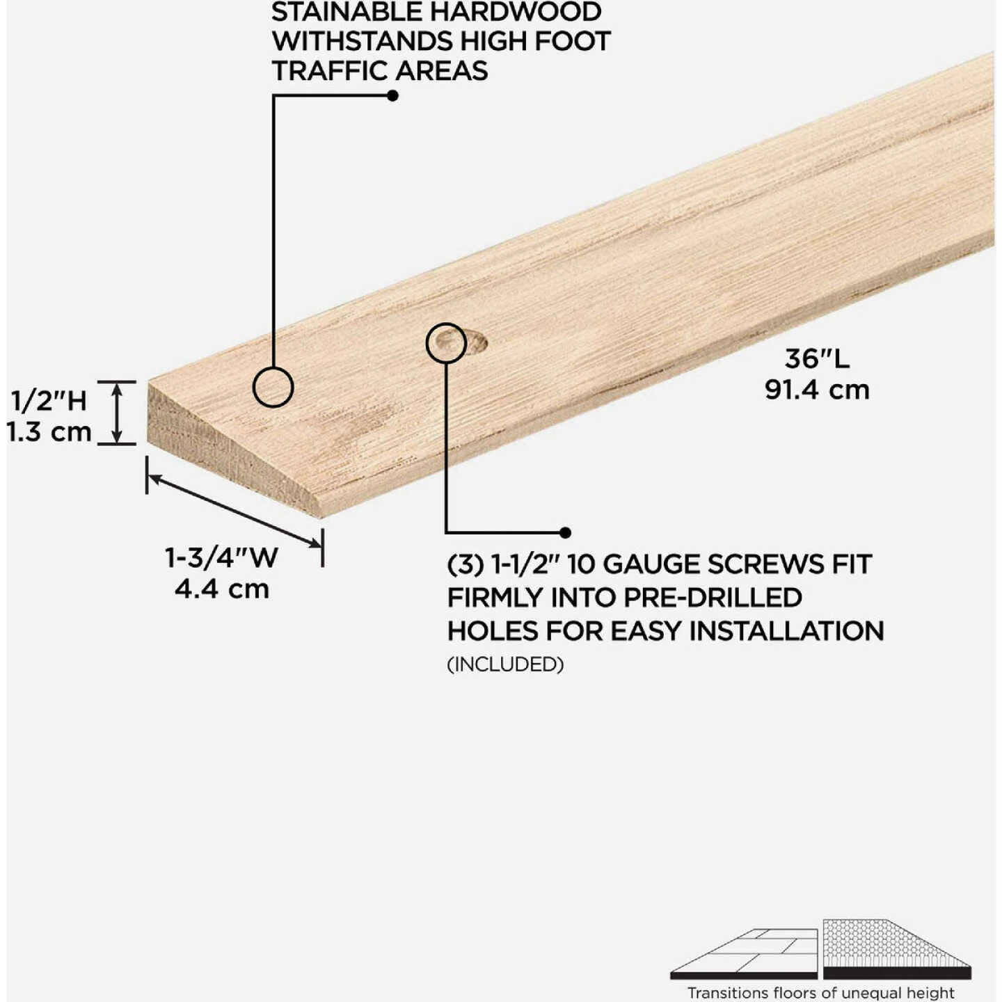 M-D Building Products 1-3/4 In. x 36 In. Unfinished Hardwood Reducer with Screws Image 2