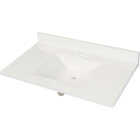 Modular Vanity Tops 37 In. W x 22 In. D Solid White Cultured Marble Vanity Top with Rectangular Wave Bowl Image 1