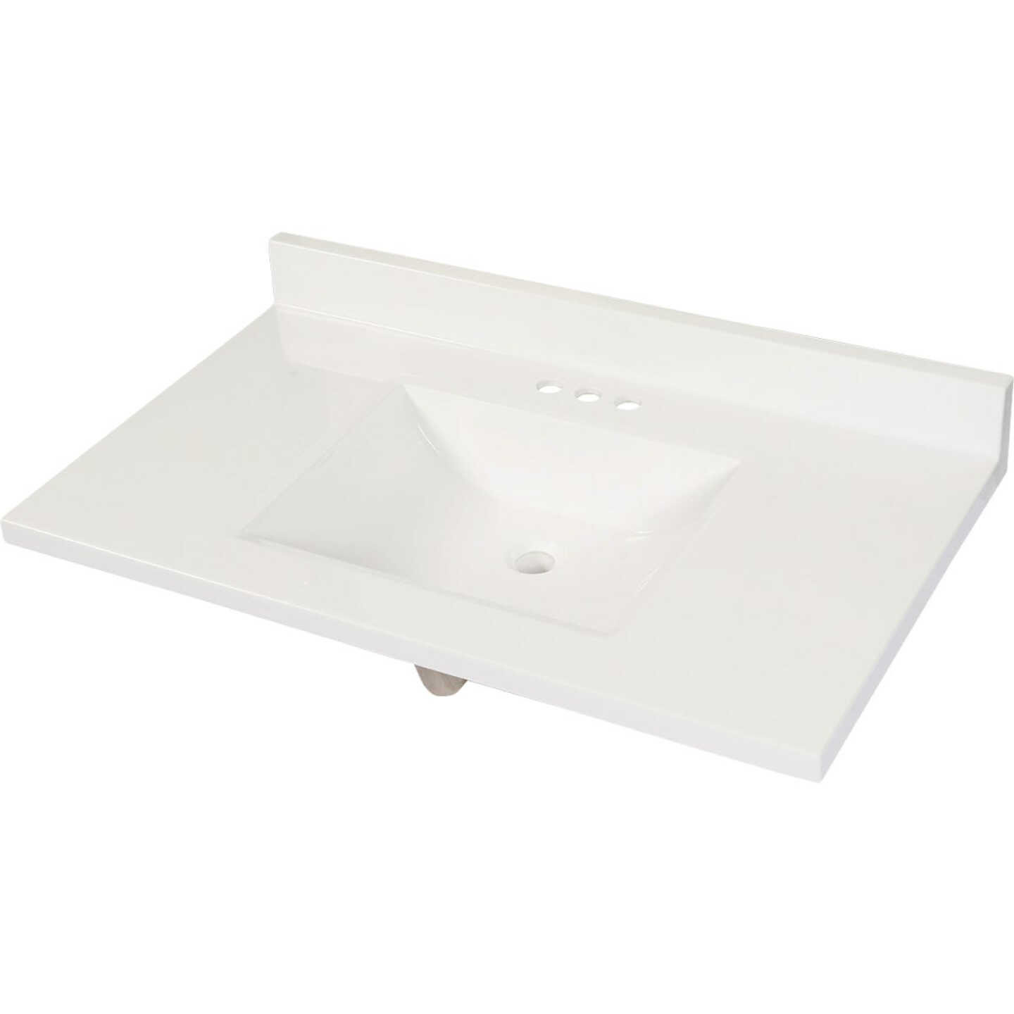 Modular Vanity Tops 37 In. W x 22 In. D Solid White Cultured Marble Vanity Top with Rectangular Wave Bowl Image 1