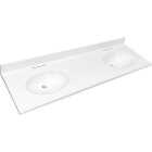 CraftMark 61 In. x 22 In. Cultured Marble Solid High Gloss White Vanity Top with Round Double Bowl Image 1