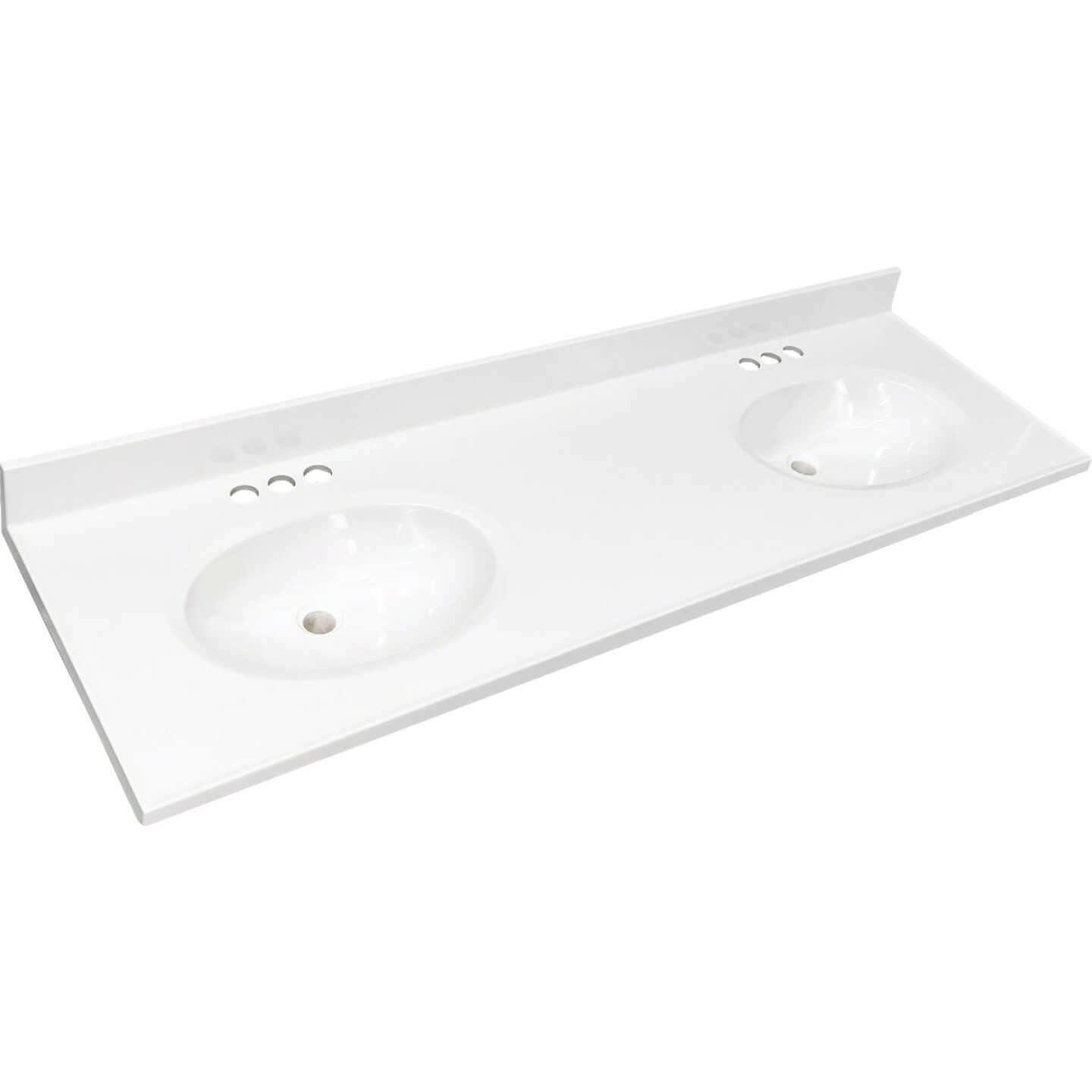 CraftMark 61 In. x 22 In. Cultured Marble Solid High Gloss White Vanity Top with Round Double Bowl Image 1