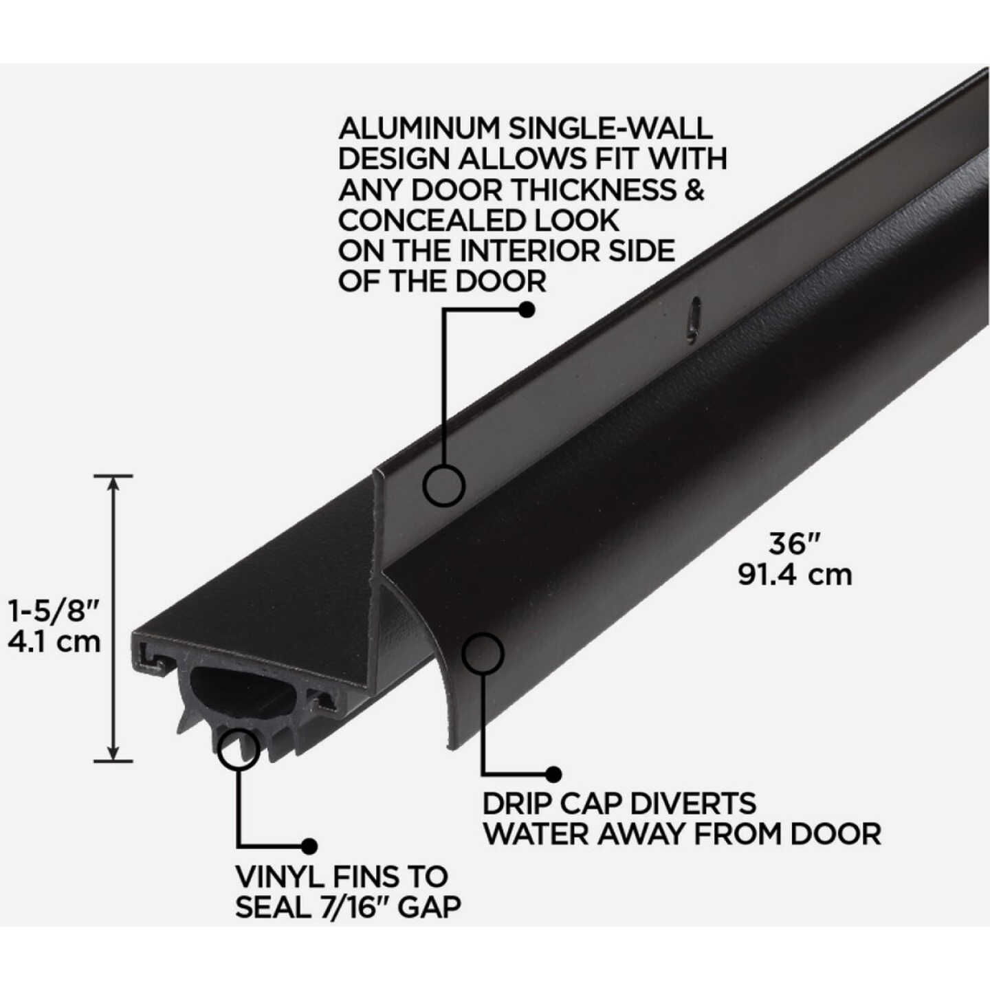 M-D Building Products 1.75 In. W. x 1.625 In. H. x 36 In. L. Aluminum Brown Door Bottom Image 2