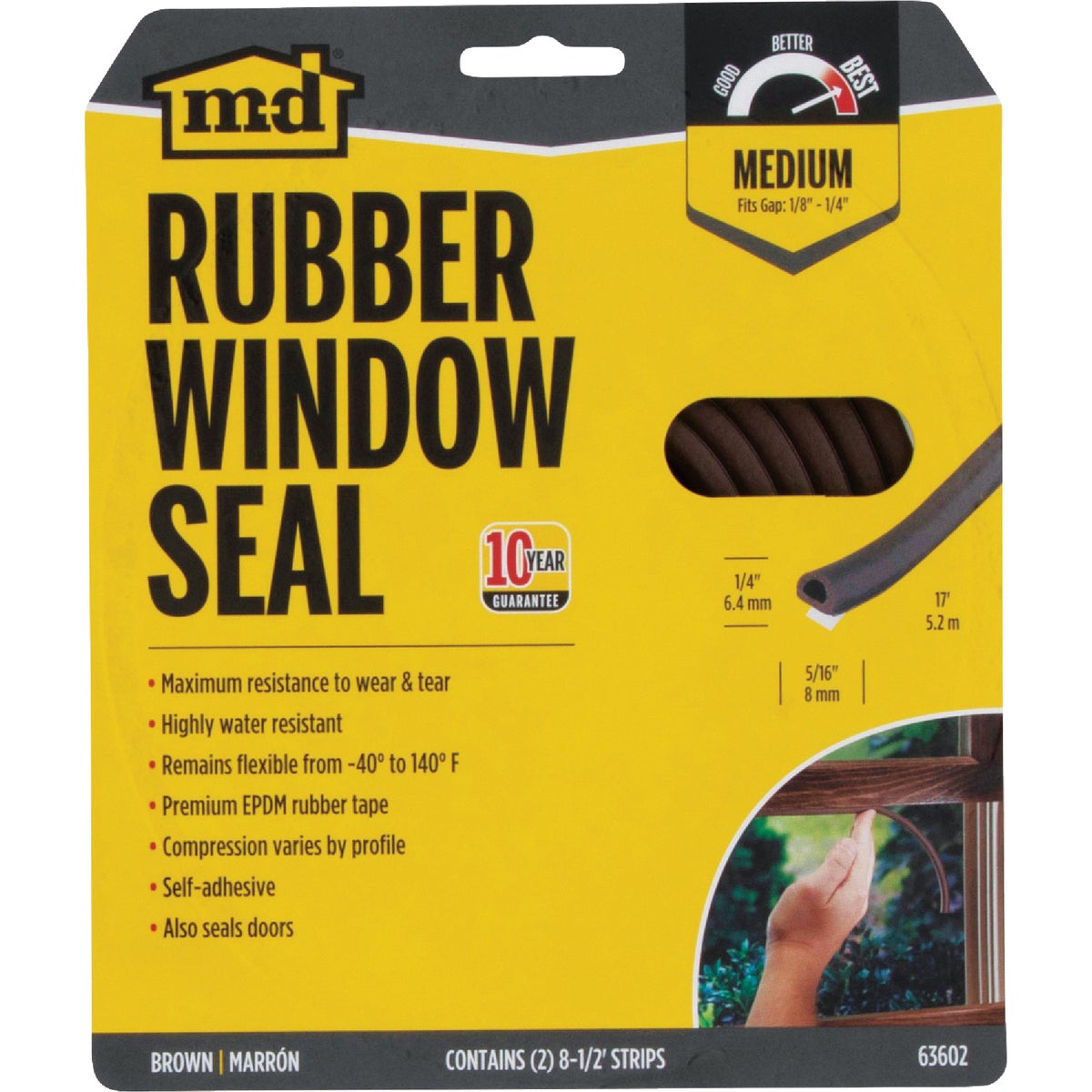 M-D Building Products 1/4 In. x 5/16 In. x 17 In. Brown Premium Rubber Window Seal for Medium Gaps Image 4