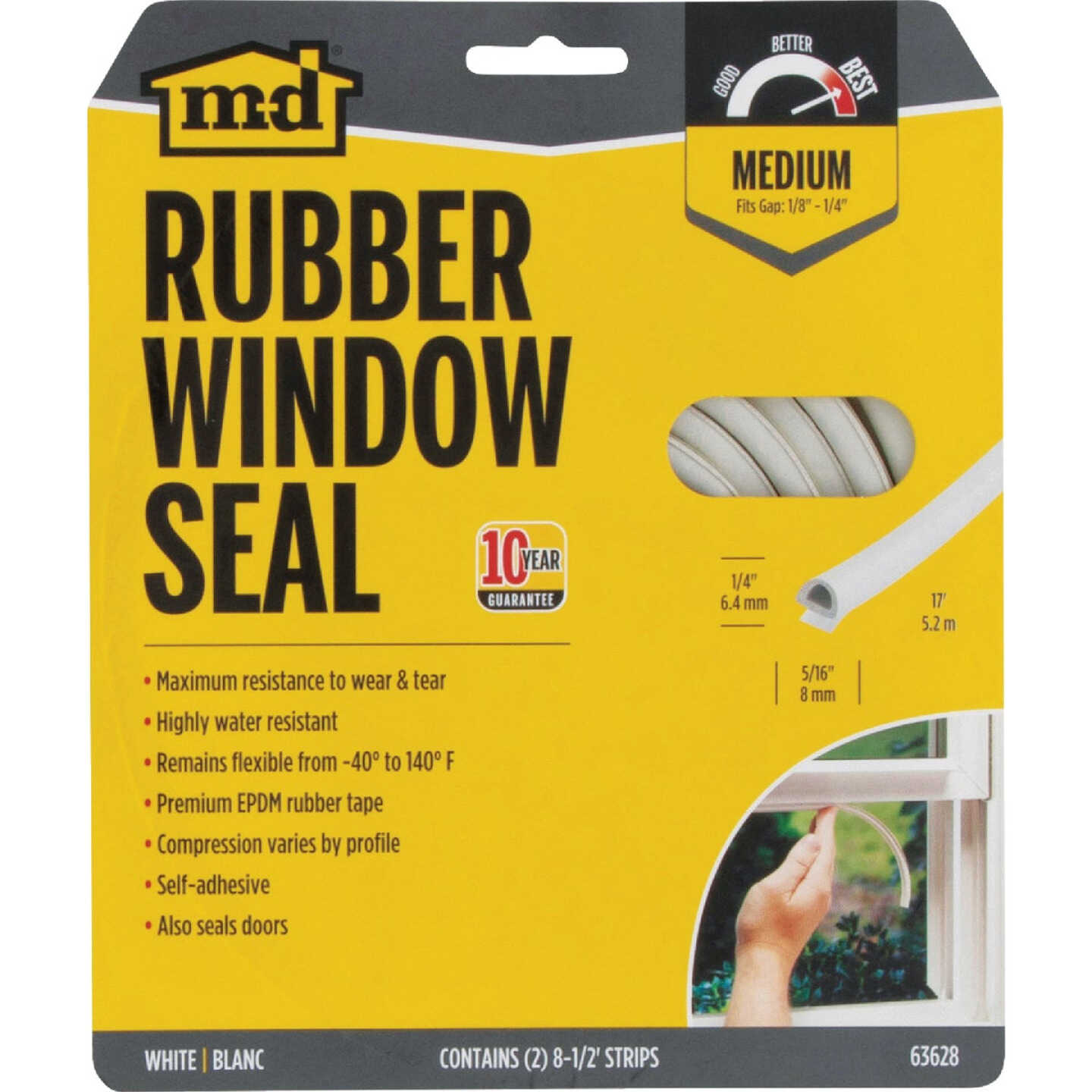 M-D Building Products 1/4 In. x 5/16 In. x 17 In. White Premium Rubber Window Seal for Medium Gaps Image 4