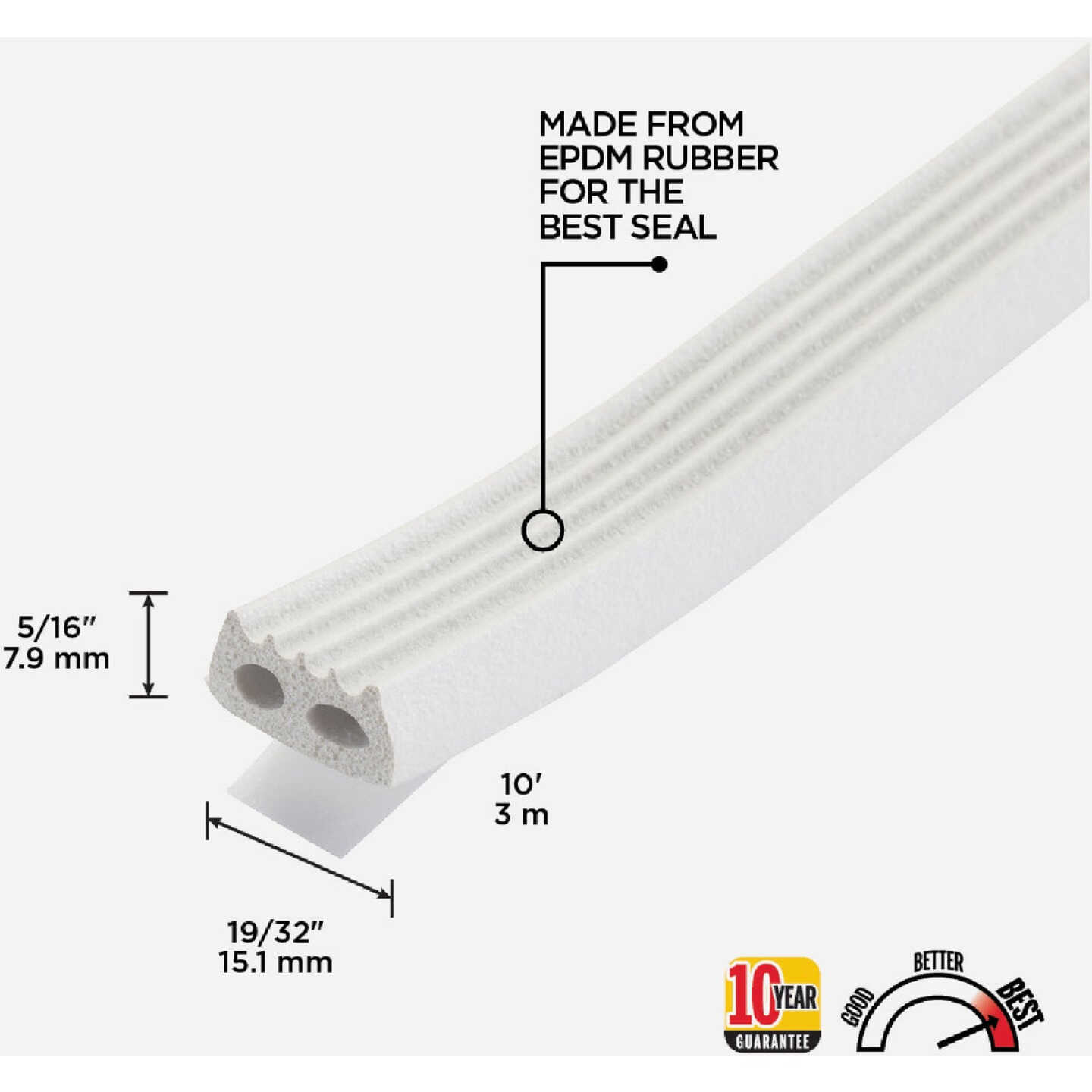 M-D Building Products 5/16 In. x 19/32 In. x 10 Ft. White Premium Rubber Window Seal for Large Gaps Image 2