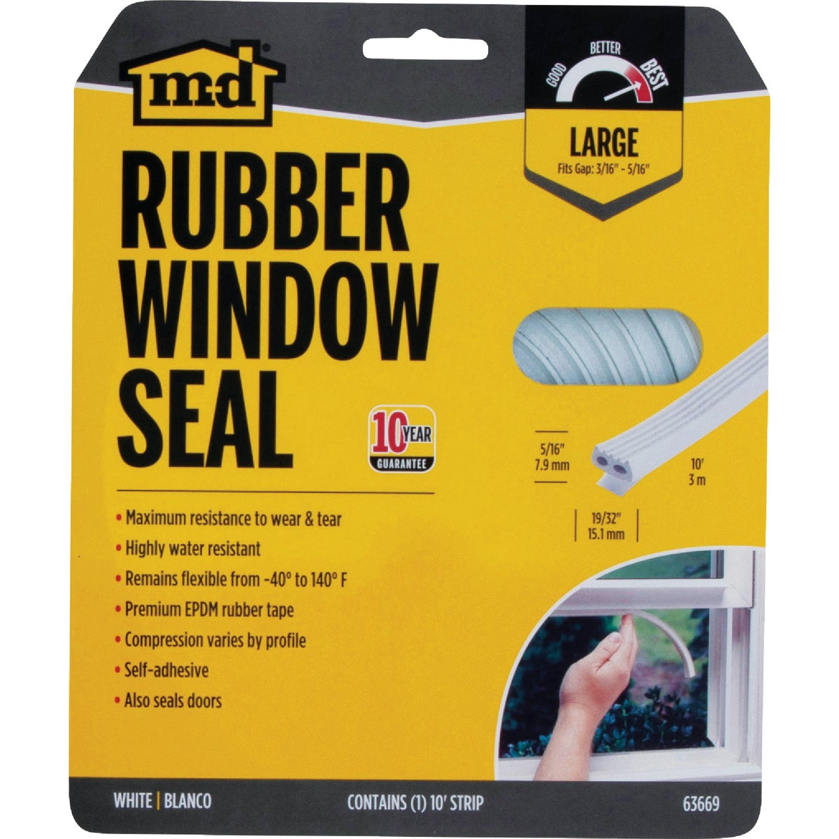 M-D Building Products 5/16 In. x 19/32 In. x 10 Ft. White Premium Rubber Window Seal for Large Gaps Image 4