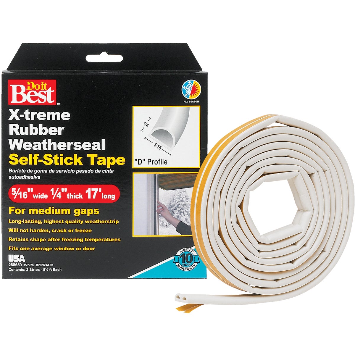 Do it Best 17 Ft. 5/16 In. White Rubber Weatherstrip