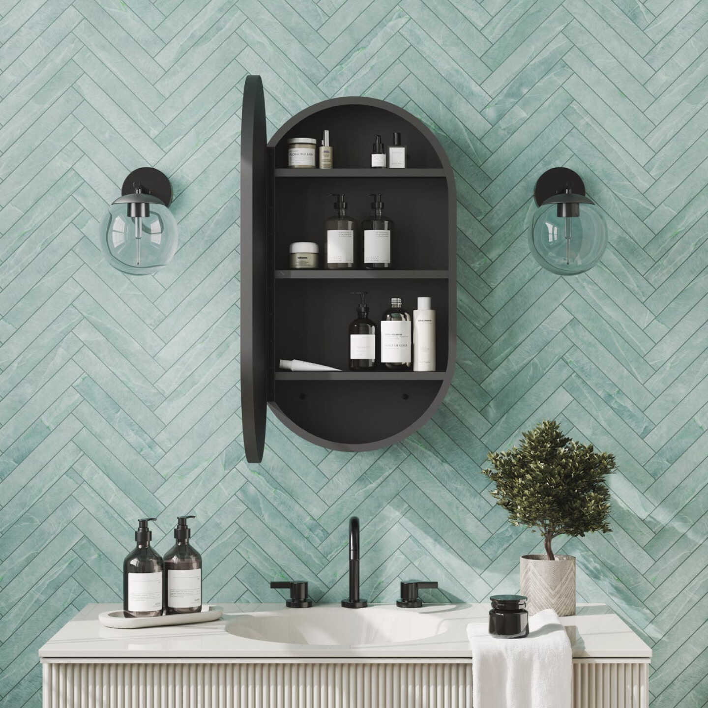 Zenna Home Designer Series Black 16 In. W x 27 In. H x 5 In. D Single Mirror Surface Mount Pill Framed Medicine Cabinet Image 3