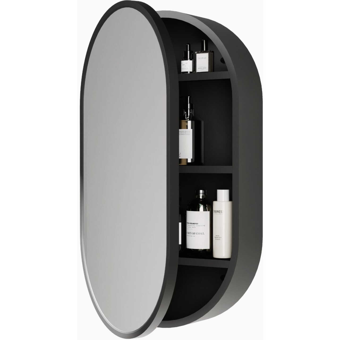 Zenna Home Designer Series Black 16 In. W x 27 In. H x 5 In. D Single Mirror Surface Mount Pill Framed Medicine Cabinet Image 4