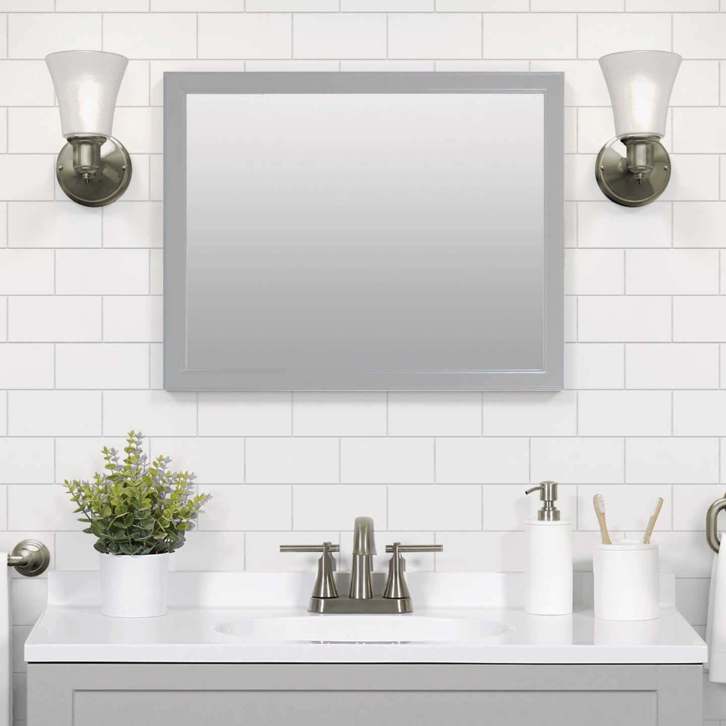 Zenna Home 20 In. x 25 In. Dove Gray Framed Wall Mirror Image 2