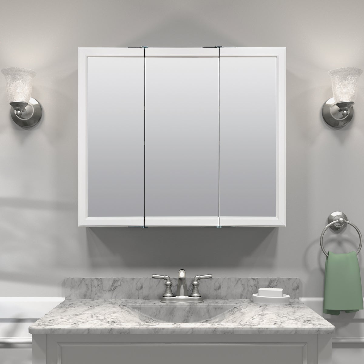 Zenith Zenna Home White 29.63 in W x 25.75 in H x 4.5 in D Tri-View Surface Mount Medicine Cabinet Image 2