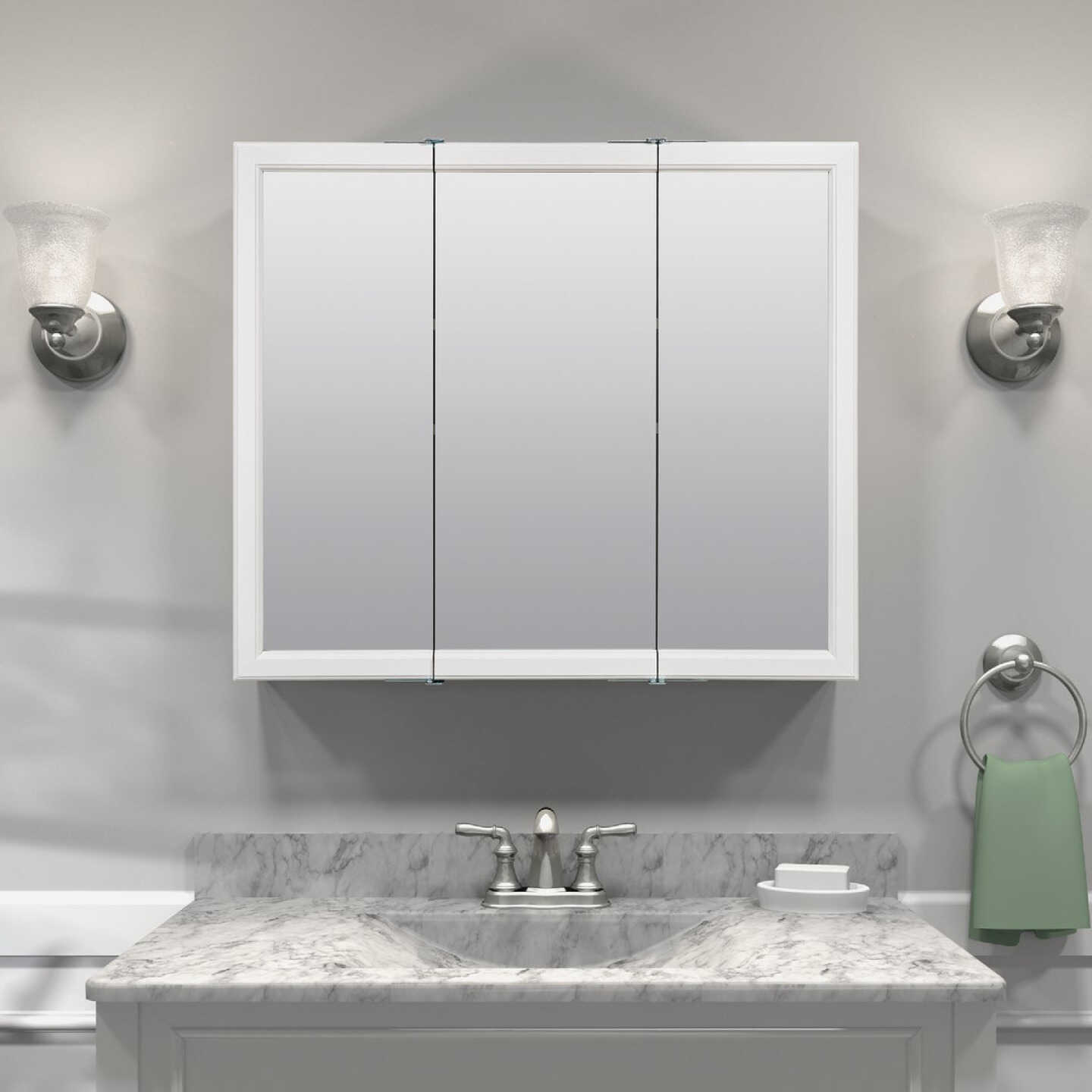 Zenith Zenna Home White 29.63 in W x 25.75 in H x 4.5 in D Tri-View Surface Mount Medicine Cabinet Image 2