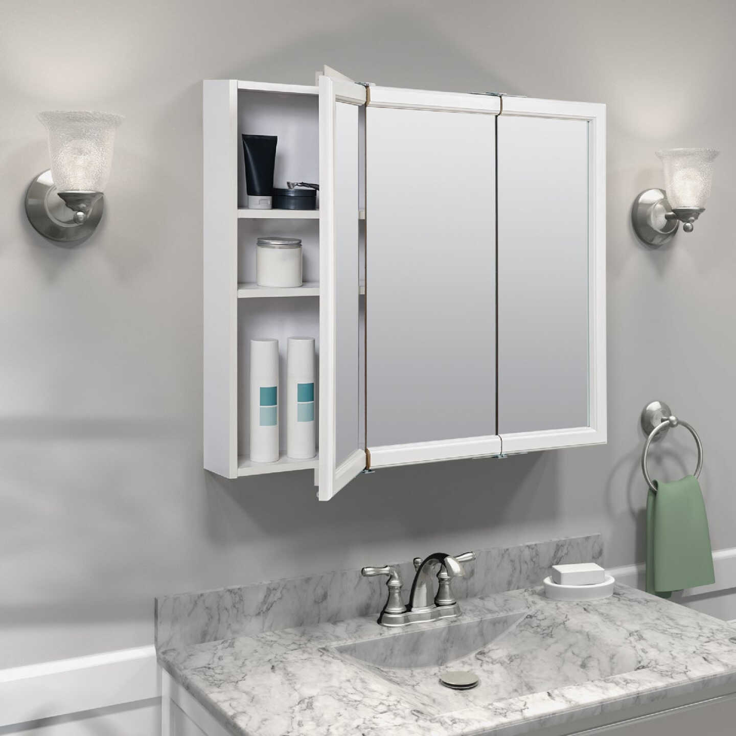 Zenith Zenna Home White 29.63 in W x 25.75 in H x 4.5 in D Tri-View Surface Mount Medicine Cabinet Image 3