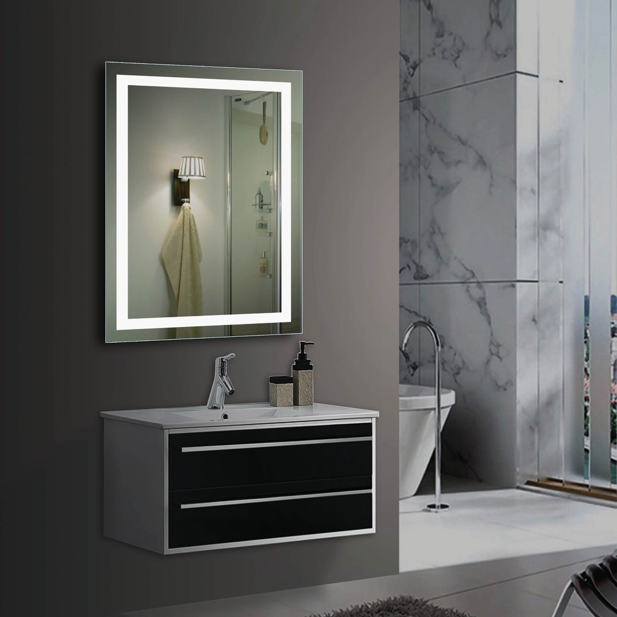 Lighted Impressions Vero Frameless 19.63 In. W x 27.25 In. H Vanity Mirror with Four LED Light Strips Image 2