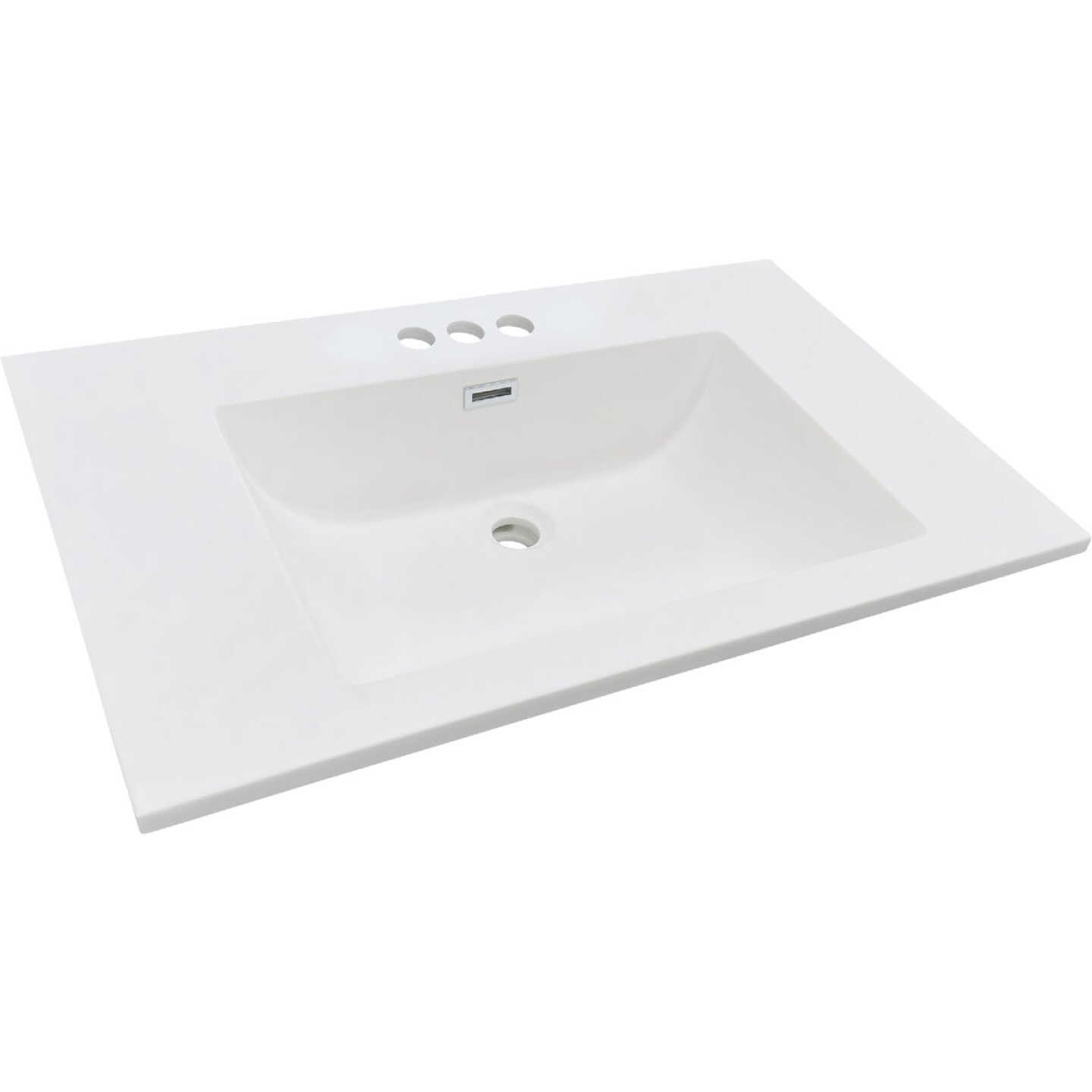 CraftMark 37 In. x 22 In. Cultured Marble Solid High Gloss White Vanity Top with Wave Bowl Image 1