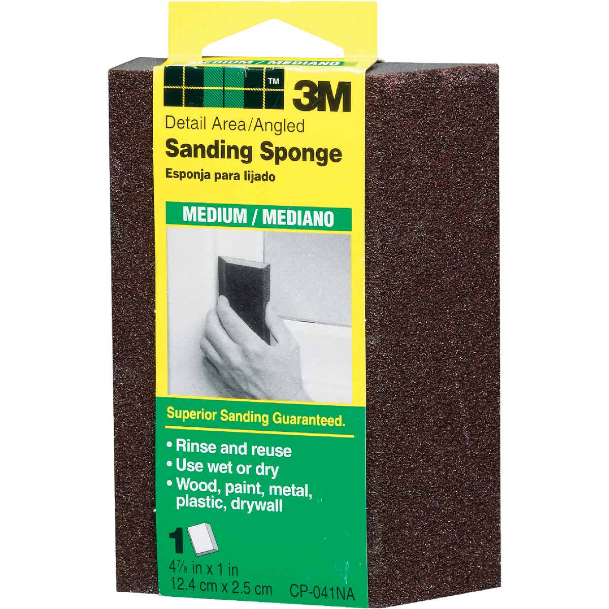 3M 2-7/8 In. x 4-7/8 In. x 1 In. Single Angle Sanding Sponge,  Medium