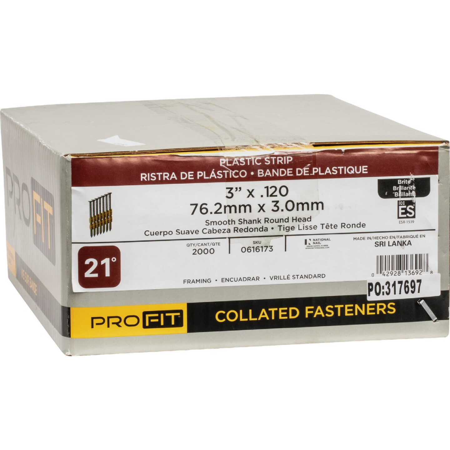 Pro-Fit 3 In. x 0.120 In. 21 Degree Plastic Strip Round Head Brite Framing Stick Nails (2000 Ct.) Image 2
