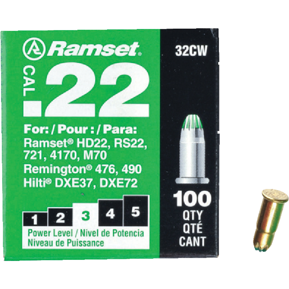 Ramset .22 Caliber Level 3 Green Powder Load (100-Pack)